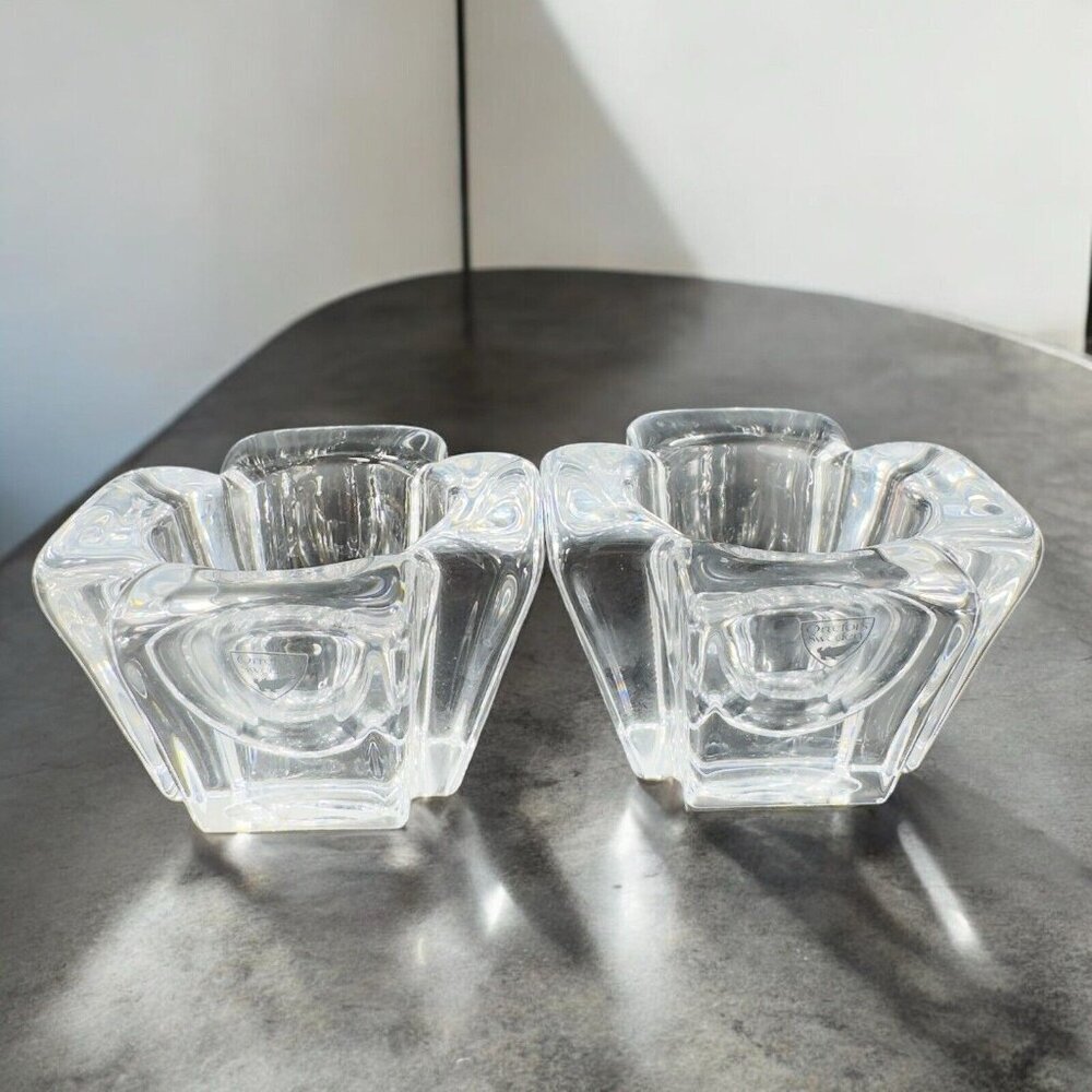 Orrefors Max Votive Clear Crystal Glass Candle Votive Holder Set 2 Signed Vtg